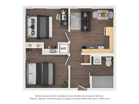 Floor plan for 2 beds, 1 bath, 532 sqft